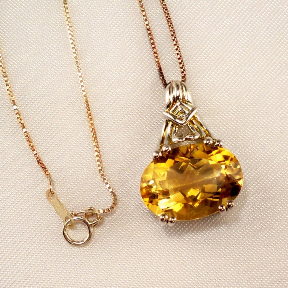 NEW Honey Yellow Oval Cut Cubic Zirconia Silver Box Chain Designer Necklace